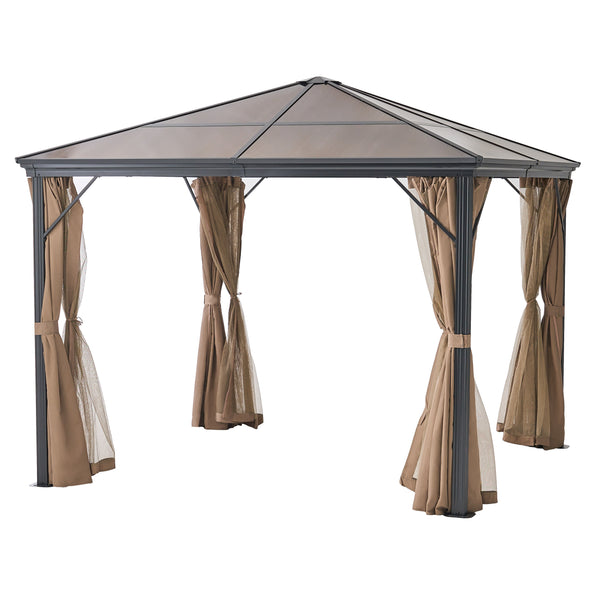 gdf studio Bali Outdoor 10 x 10 Foot Aluminum Framed Hardtop Gazebo with Curtains