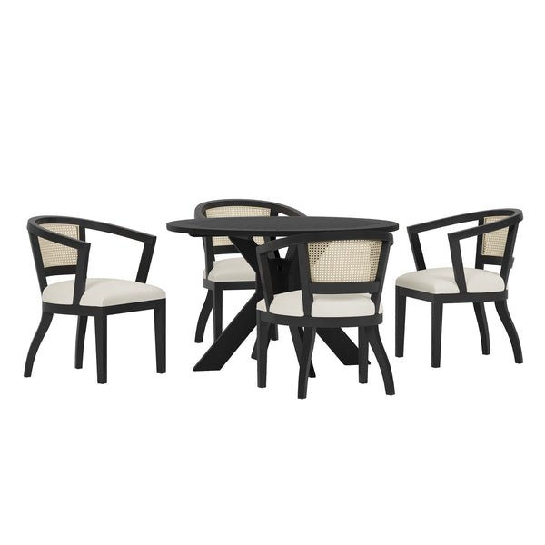 Gdf Studio Bannock Contemporary Upholstered Wood And Cane 5 Piece Dining Set