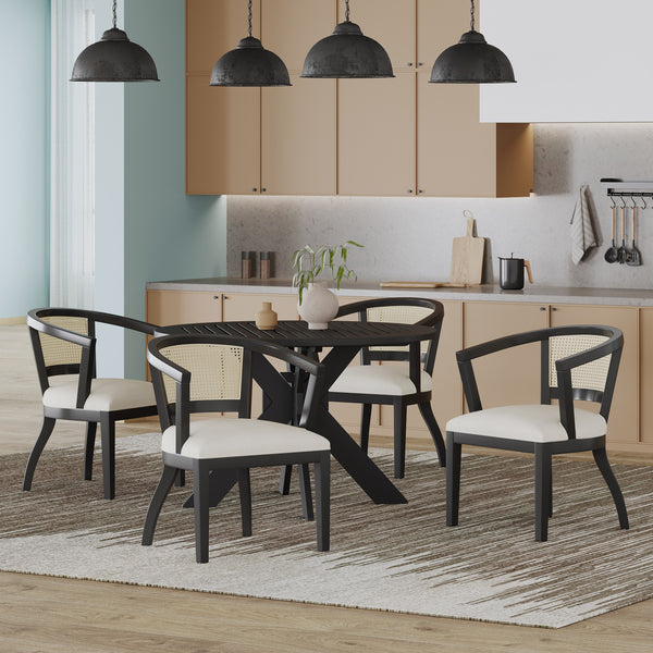 gdf studio Bannock Contemporary Upholstered Wood and Cane 5 Piece Dining Set