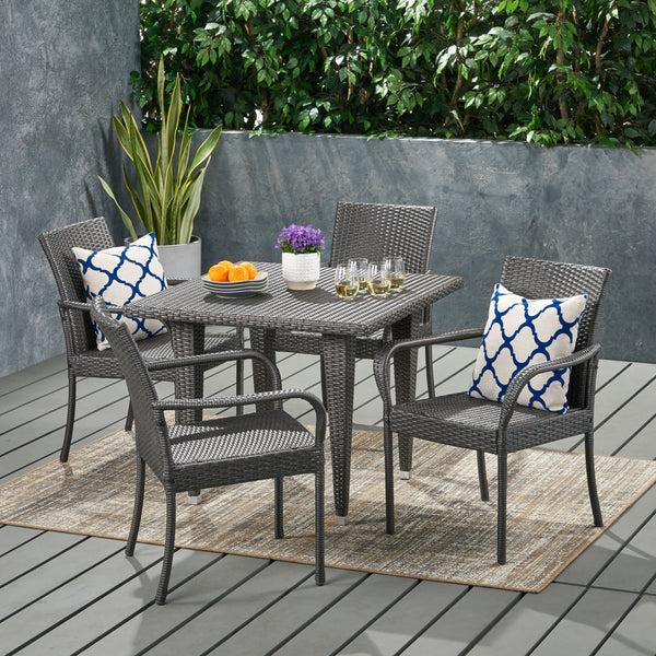 Gdf Studio Bannon Outdoor Contemporary 4 Seater Wicker Dining Set