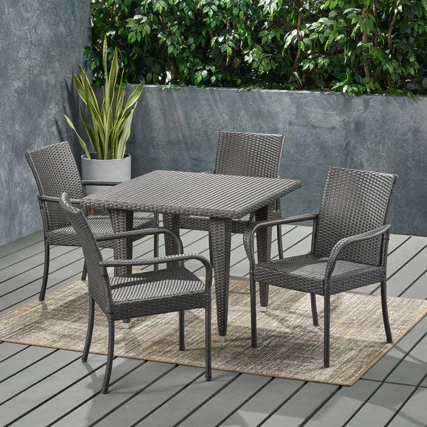 Gdf Studio Bannon Outdoor Contemporary 4 Seater Wicker Dining Set