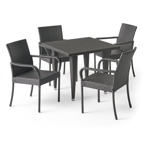 gdf studio Bannon Outdoor Contemporary 4 Seater Wicker Dining Set