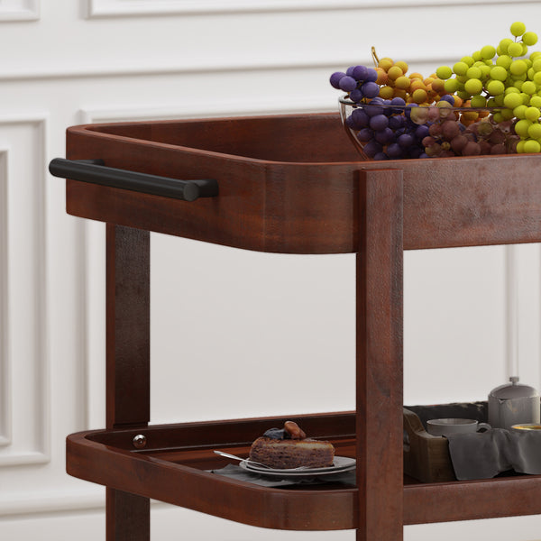 Gdf Studio Bartlet Indoor/Outdoor Acacia Wood 3 Tiered Bar Cart Brown Mahogany