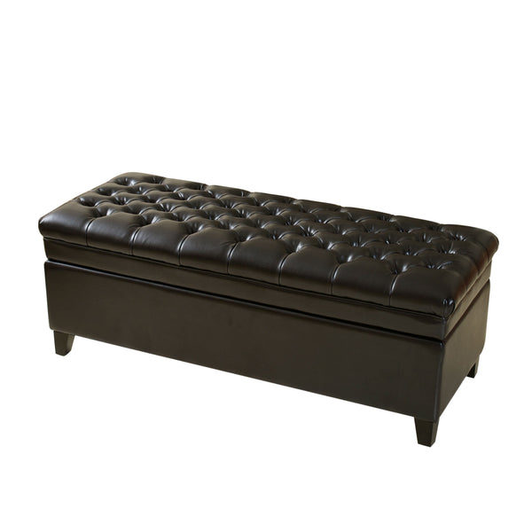 gdf studio Barton Tufted Espresso Leather Storage Ottoman