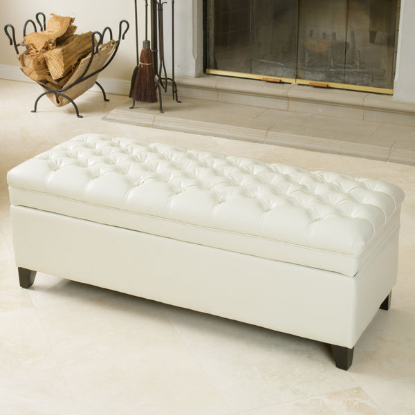 gdf studio Barton Tufted Ivory Leather Storage Ottoman