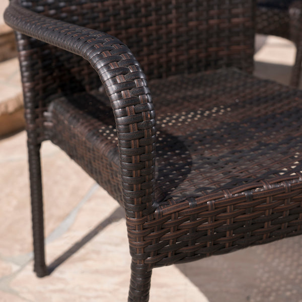 Gdf Studio Basil Outdoor 7 Piece Wicker Hexagon Dining Set With Stacking Chairs