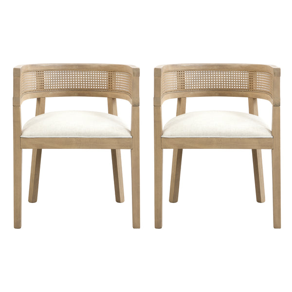 Gdf Studio Bastian Dining Chairs With Rattan Backrest Upholstered Seat Set Of 2