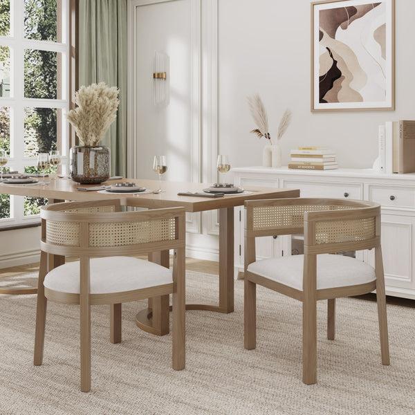 Gdf Studio Bastian Dining Chairs With Rattan Backrest Upholstered Seat Set Of 2