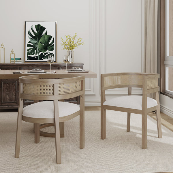 Gdf Studio Bastian Dining Chairs With Rattan Backrest Upholstered Seat Set Of 2