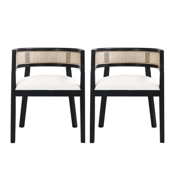 gdf studio Bastian Dining Chairs with Rattan Backrest Upholstered Seat Set of 2