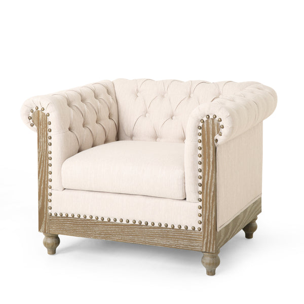 Gdf Studio Batavia Chesterfield Tufted Fabric Club Chair With Nailhead Trim