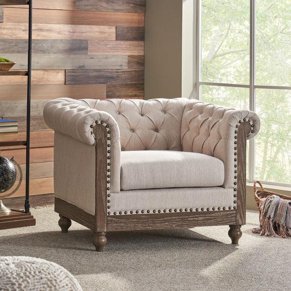 gdf studio Batavia Chesterfield Tufted Fabric Club Chair with Nailhead Trim
