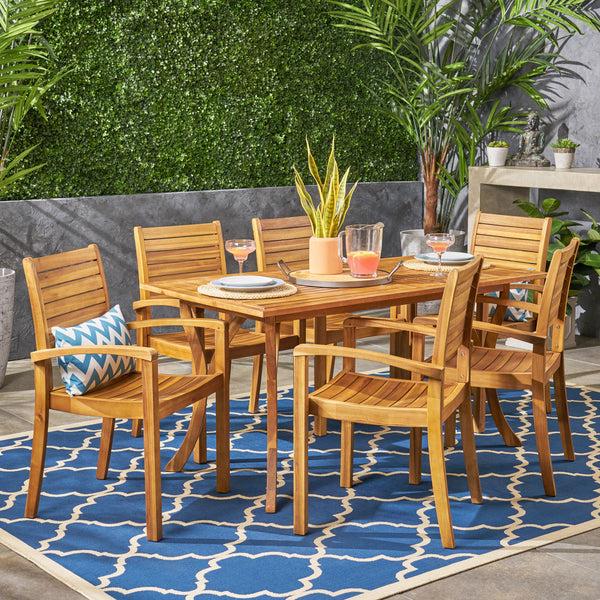 Gdf Studio Bauer Outdoor 6-Seater Rectangular Acacia Wood Dining Set