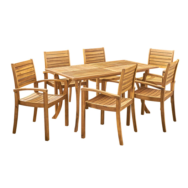 gdf studio Bauer Outdoor 6-Seater Rectangular Acacia Wood Dining Set