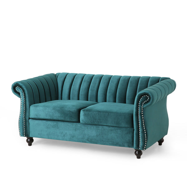 Gdf Studio Bauman Modern Glam Channel Stitch Loveseat With Nailhead Trim