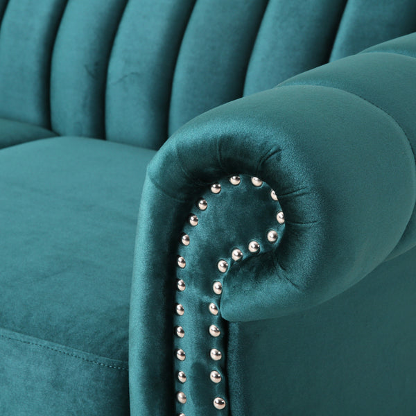 Gdf Studio Bauman Modern Glam Channel Stitch Loveseat With Nailhead Trim