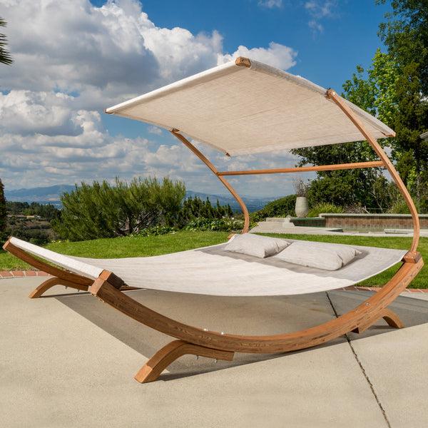 Gdf Studio Bayard Outdoor Off-White Sunbed With Adjustable Canopy