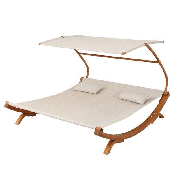 Gdf Studio Bayard Outdoor Off-White Sunbed With Adjustable Canopy