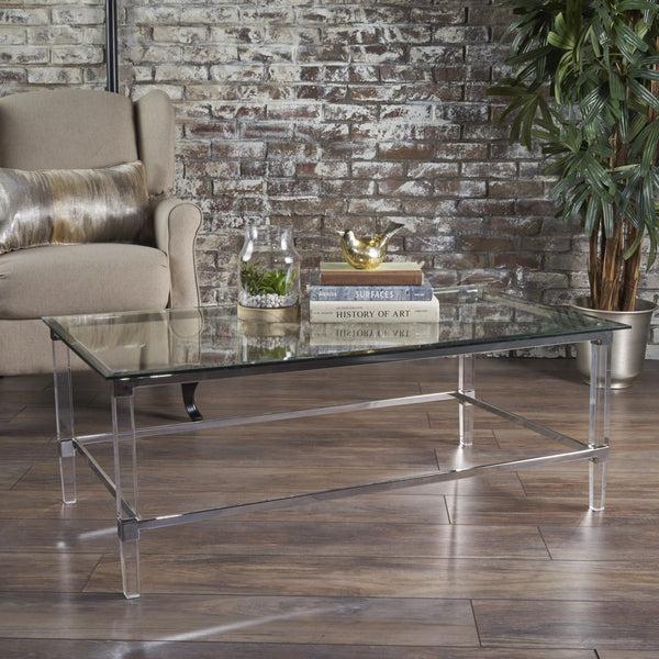 Gdf Studio Bayor Modern Tempered Glass Coffee Table With Acrylic And Iron Accents