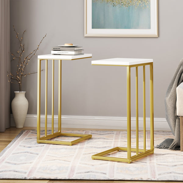 Gdf Studio Baywinds Modern Glam C Side Table Set Of 2 White And Champagne Gold