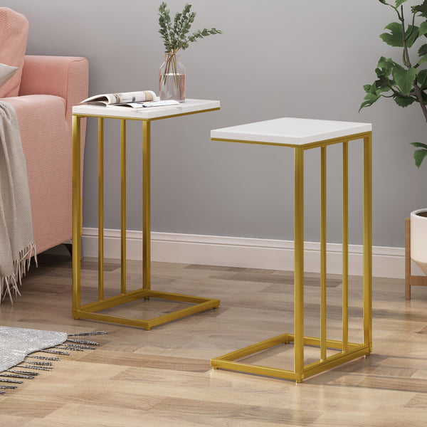 gdf studio Baywinds Modern Glam C Side Table Set of 2 White and Champagne Gold