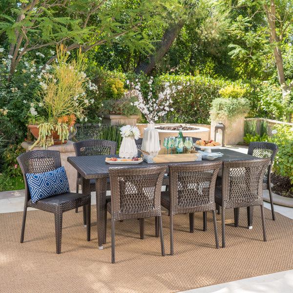 Gdf Studio Beach Lane Outdoor 9 Piece Multi-brown Wicker Dining Set