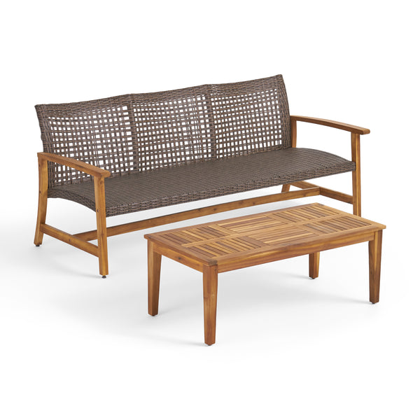 Gdf Studio Beacher Belloc Outdoor Wood And Wicker Sofa And Coffee Table Set