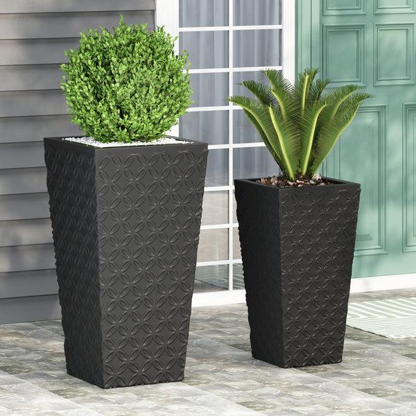 Gdf Studio Beadles Outdoor Large And Medium Cast Stone Planters Set Of 2 Matte Black