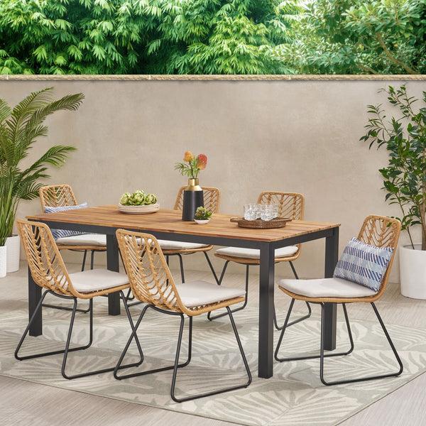 Gdf Studio Beaver Bleckley Outdoor 7 Piece Dining Set With Wicker Seating