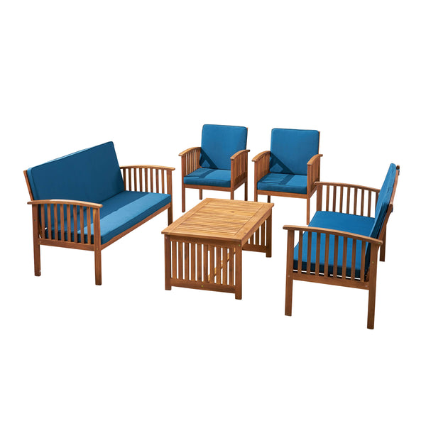 gdf studio Beckley Outdoor Acacia Wood 6 Seater Conversation Set with Coffee Table