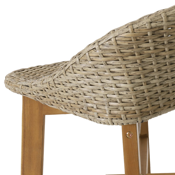 Gdf Studio Beeson Outdoor Wicker And Acacia Wood 30 Inch Barstools Set Of 2 Light Multibrown And Teak