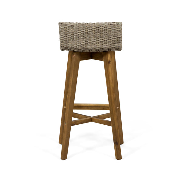 Gdf Studio Bellagio Outdoor Acacia Wood & Wicker Barstools (Set Of 2)