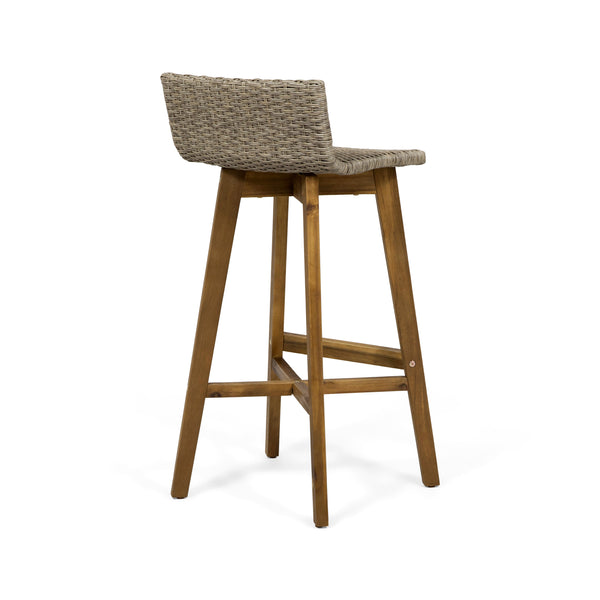 Gdf Studio Bellagio Outdoor Acacia Wood & Wicker Barstools (Set Of 2)