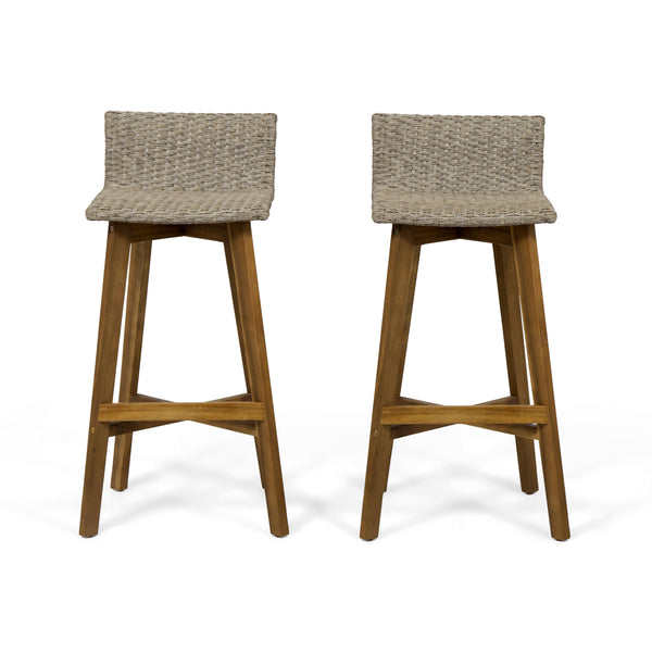 gdf studio Bellagio Outdoor Acacia Wood & Wicker Barstools (Set of 2)
