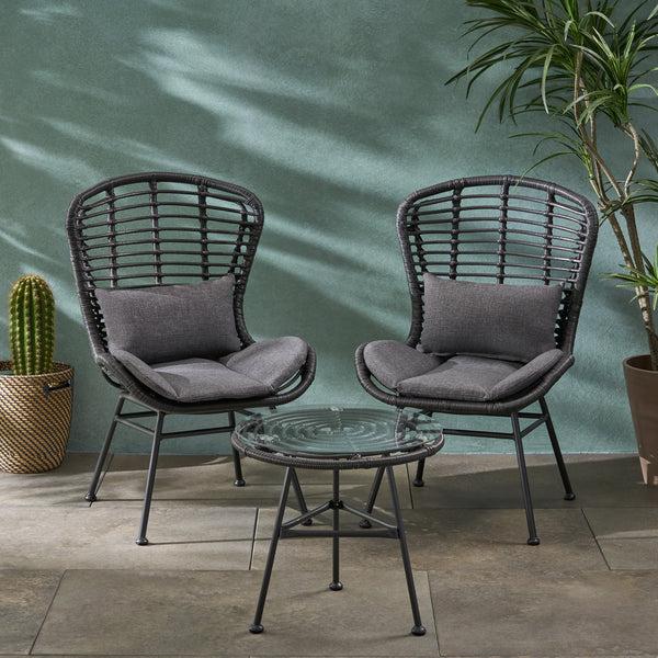 Gdf Studio Bellagio Outdoor Modern Boho 2 Seater Wicker Chat Set With Side Table