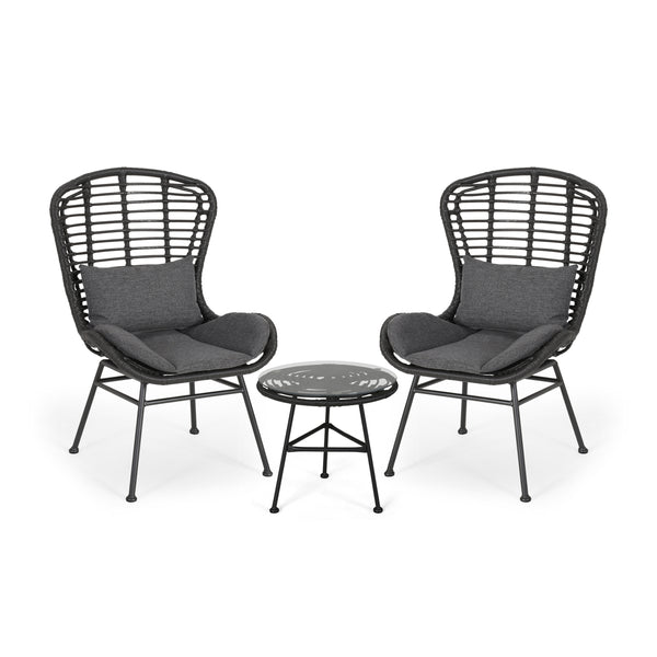 gdf studio Bellagio Outdoor Modern Boho 2 Seater Wicker Chat Set with Side Table