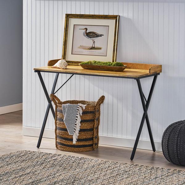 Gdf Studio Bellbrook Modern Industrial Handmade Mango Wood Tray Top Console Table Natural And Black