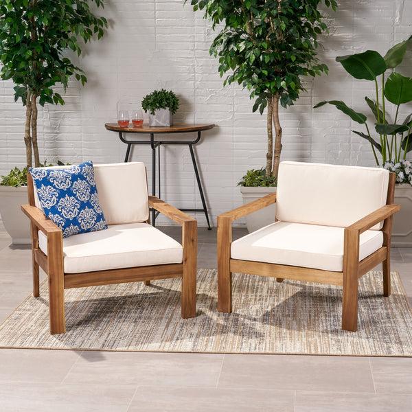 Gdf Studio Ben Outdoor Acacia Wood Club Chairs With Cushions (Set Of 2) Teak