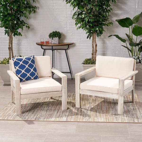Gdf Studio Ben Outdoor Acacia Wood Club Chairs With Cushions (Set Of 2)