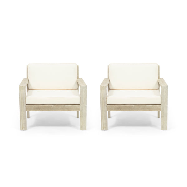 gdf studio Ben Outdoor Acacia Wood Club Chairs with Cushions (Set of 2)