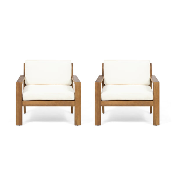 gdf studio Ben Outdoor Acacia Wood Club Chairs with Cushions (Set of 2) Teak