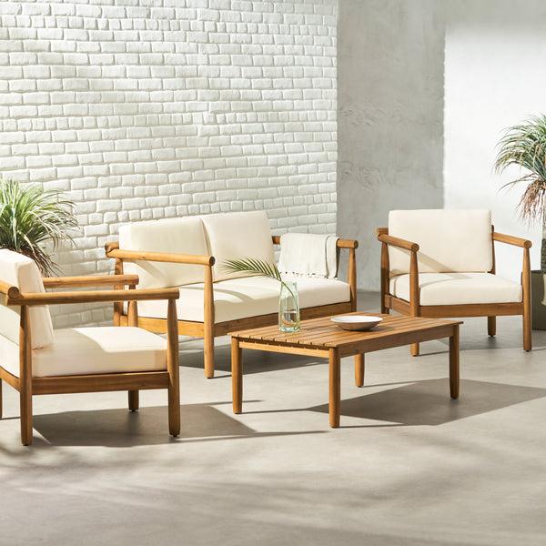 Gdf Studio Benewah Outdoor Acacia Wood 4 Seater Chat Set
