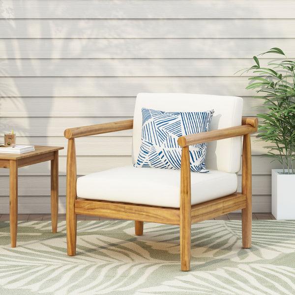 Gdf Studio Benewah Outdoor Acacia Wood Club Chair With Cushions Teak And Cream