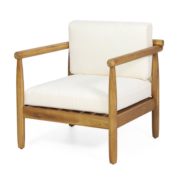 gdf studio Benewah Outdoor Acacia Wood Club Chair with Cushions Teak and Cream