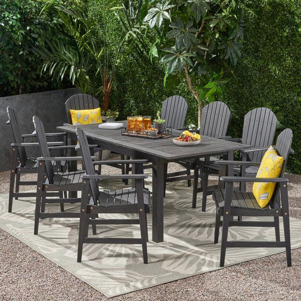 Gdf Studio Bentlee Outdoor 8 Seater Acacia Wood Adirondack Dining Set
