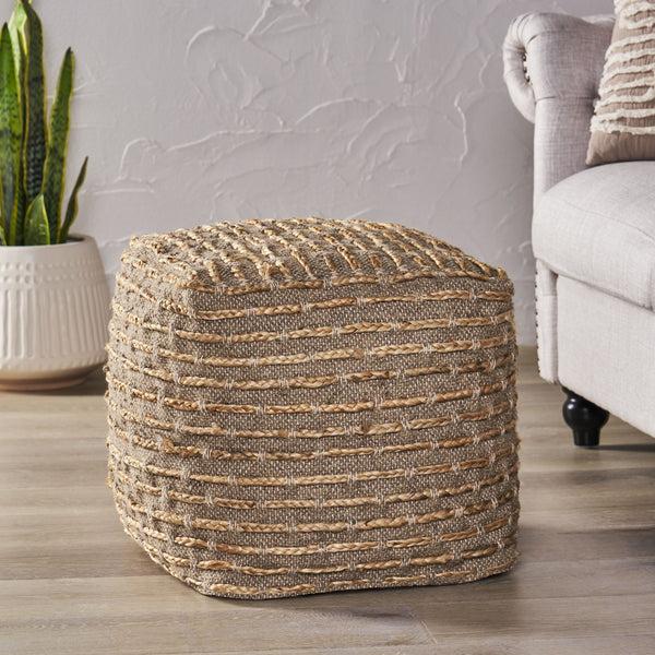 Gdf Studio Berea Boho Handcrafted Fabric Cube Pouf Natural