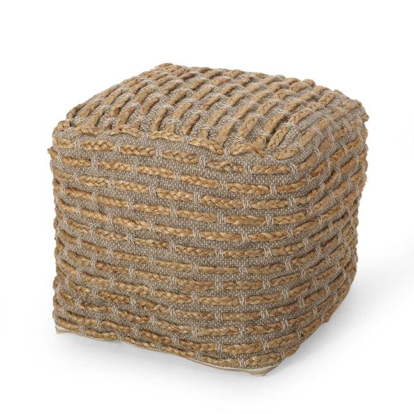 gdf studio Berea Boho Handcrafted Fabric Cube Pouf Natural