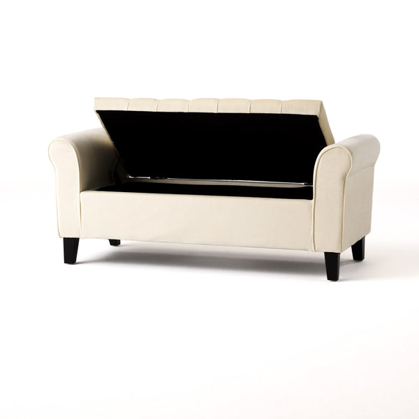 Gdf Studio Berggren Contemporary Rolled Arm Velvet Storage Ottoman Bench Ivory And Dark Brown