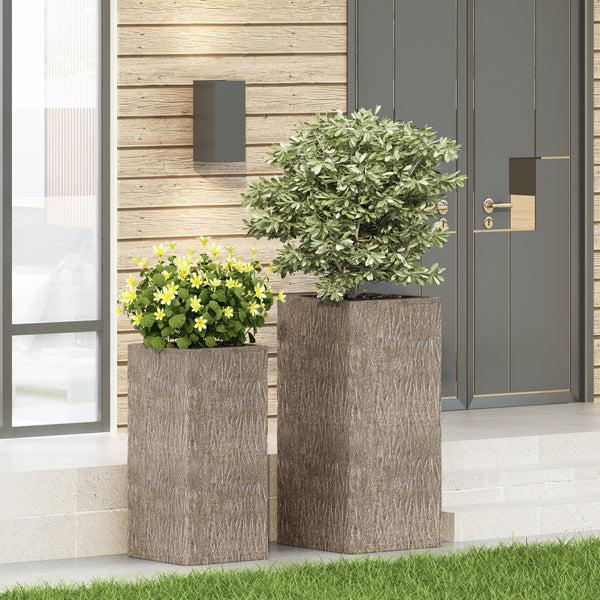 Gdf Studio Berkamn Outdoor Large And Medium Cast Stone Planters Set Of 2 Brown Wood
