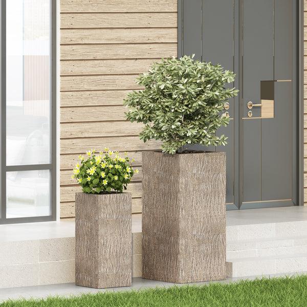 Gdf Studio Berkamn Outdoor Large And Small Cast Stone Planters Set Of 2 Brown Wood